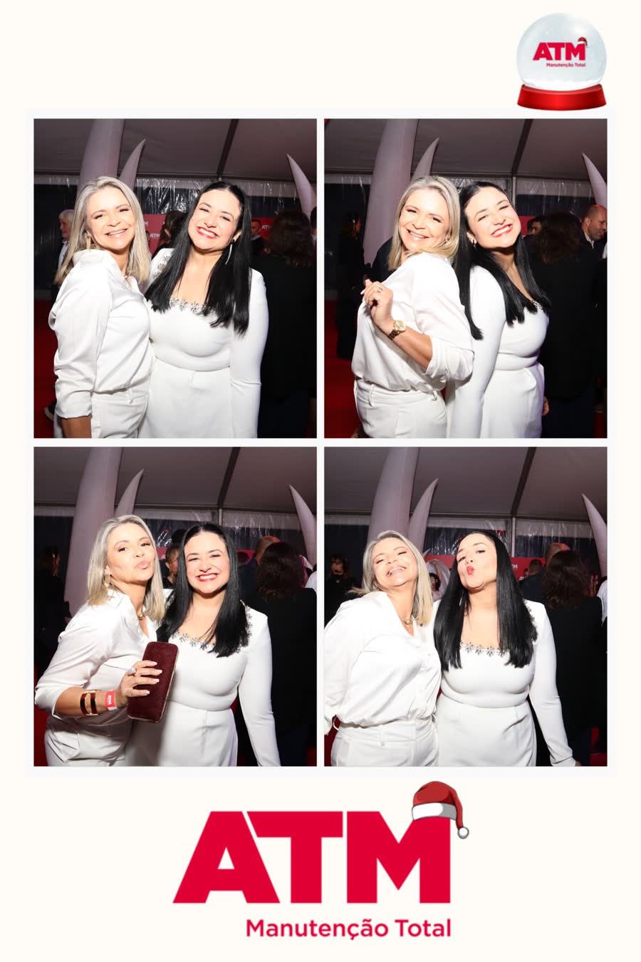 Impressão de evento corporativo em grelha de quatro fotografias, com o logótipo da empresa e um motivo de Natal aplicados na moldura personalizada.